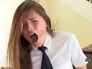 beautiful teen girl with awesome botheration in school uniform
